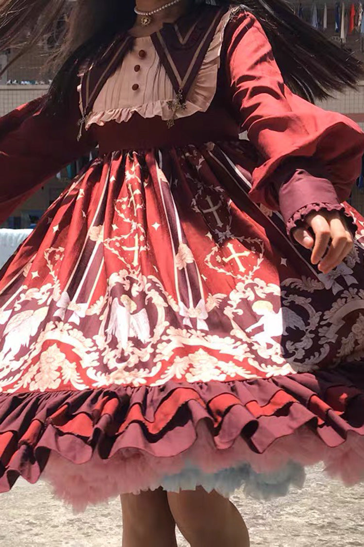 Angel's Redemption Long Sleeves Angel Print Ruffle Bowknot Sweet Lolita Dress 3 Colors