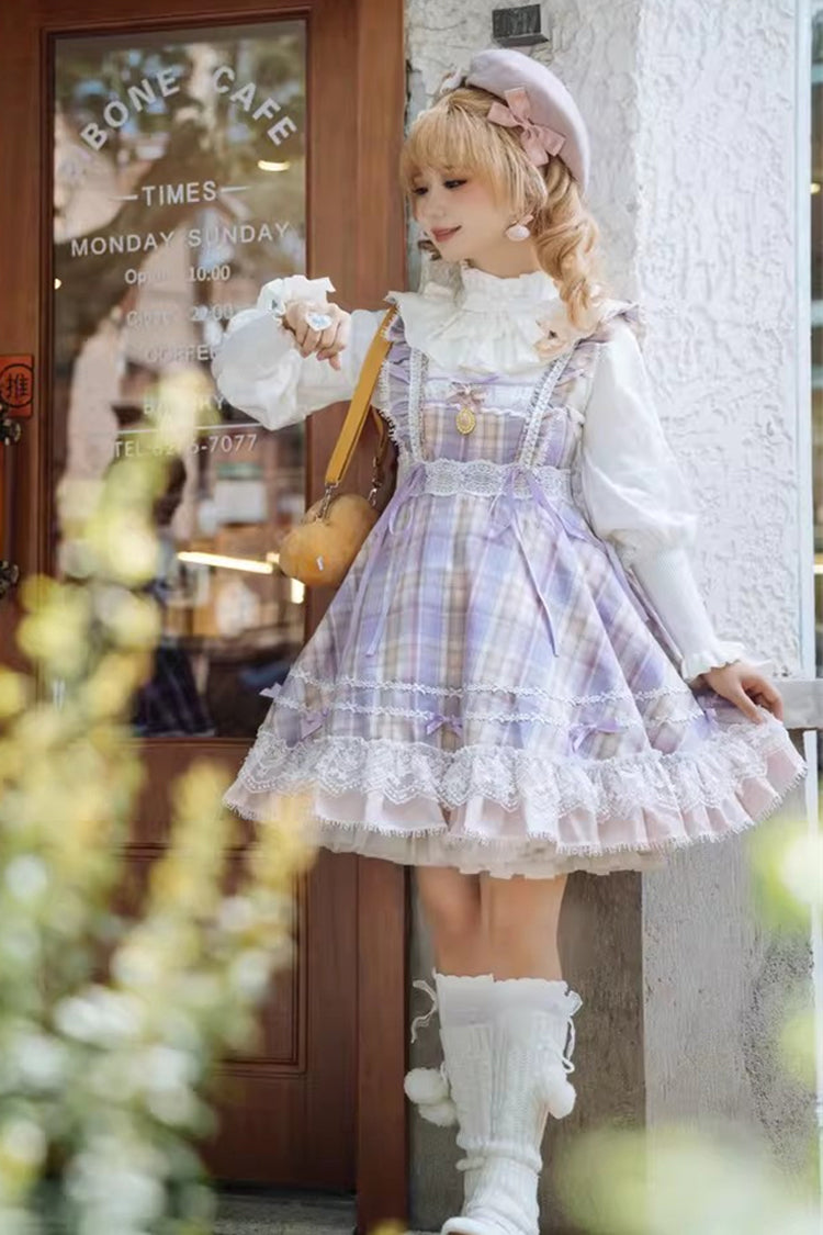 Pink/Purple Endless Summer High Waisted Printed Ruffled Bow Lace Sweet Princess Lolita Jsk Dress 2 Versions