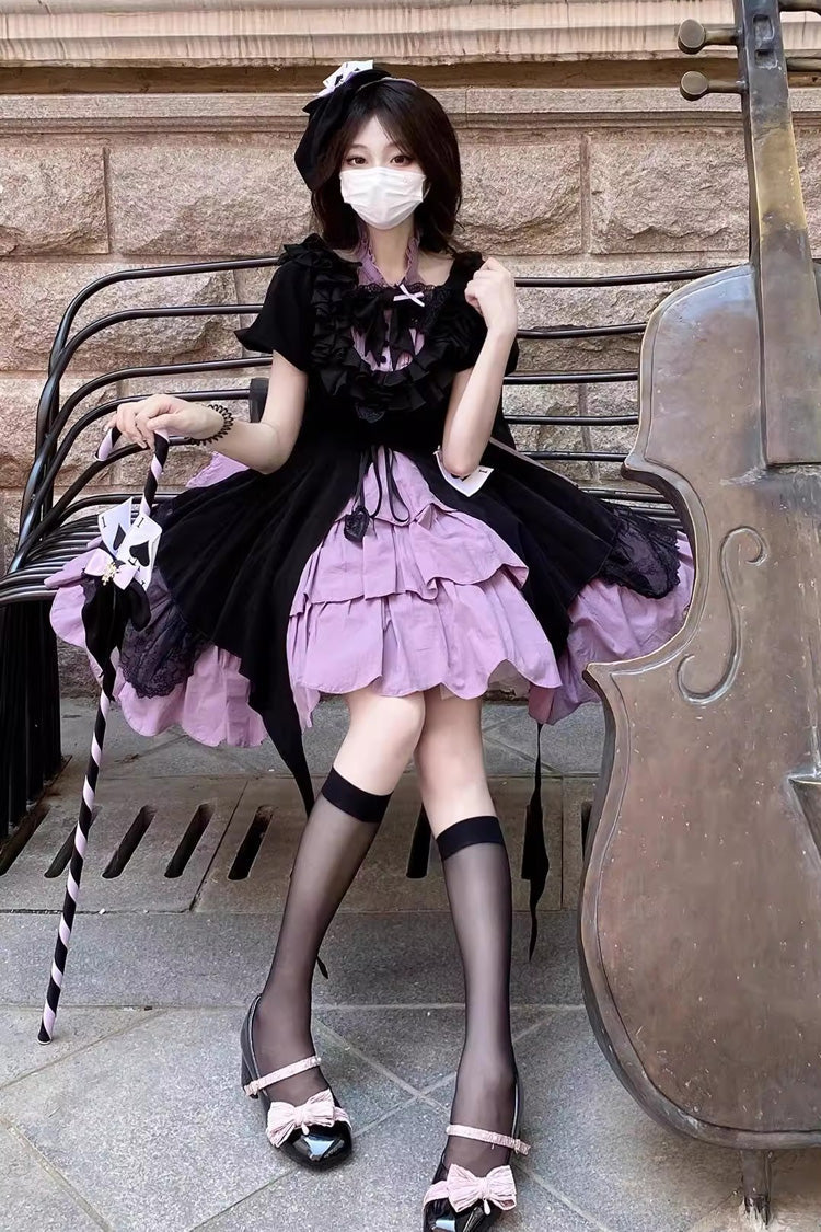 Black/Purple Phantom Thief Ace of Spades Short Sleeves Ruffle Bowknot Gothic Lolita Dress Set