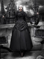 Diablo Gothic Lolita Full Length Black Ruffled Gown Goth Prom Dress