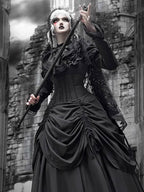 Diablo Gothic Lolita Full Length Black Ruffled Gown Goth Prom Dress