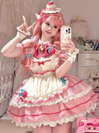 Christmas Robe Pink Bud Cute Daily Sweet Lolita Strawberry Cake Pastel Dress