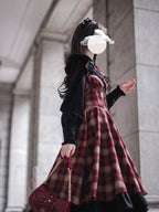 Classic Lolita Asymmetrical Plaid Sundress Set Elegant Literary Retro Light Lolita