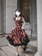 Classic Lolita Asymmetrical Plaid Sundress Set Elegant Literary Retro Light Lolita