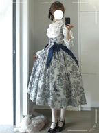Classic Lolita Dress Toile Print JSK & Blouse - Vintage Navy Blue Palette
