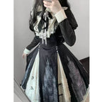 Classic Lolita Black White Long Sleeve Dress with Bow Elegant Spring Autumn Lolita Dress