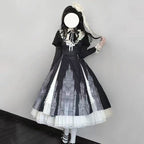 Classic Lolita Black White Long Sleeve Dress with Bow Elegant Spring Autumn Lolita Dress