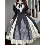 Classic Lolita Black White Long Sleeve Dress with Bow Elegant Spring Autumn Lolita Dress