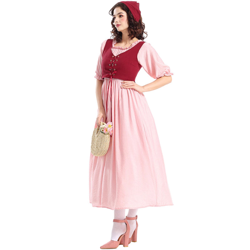 Design Concept:
This pink Classic Lolita dress features a retro corset-style waist with a faux two-piece design, blending elegance with playful vintage charm. The soft pink hue and long skirt silhouette highlight a refined feminine aesthetic, while the apron-inspired overlay adds a nostalgic countryside touch. Paired with matching accessories, the outfit is perfect for summer daily wear, stage performances, or Oktoberfest celebrations, bringing both comfort and timeless Lolita style.