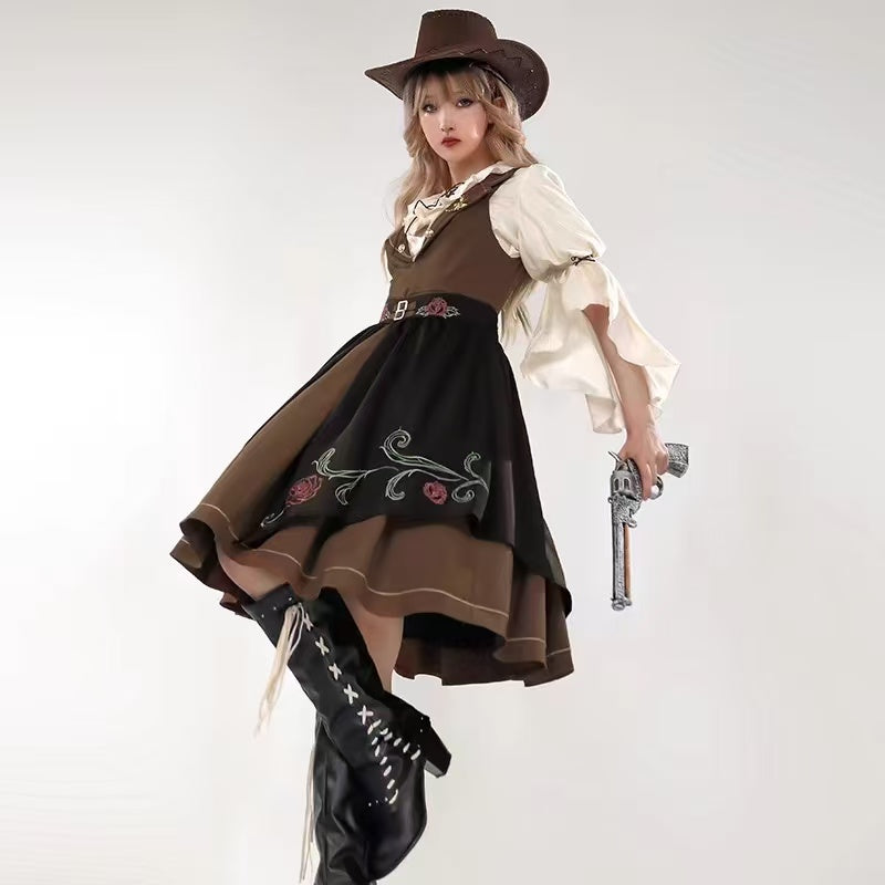 Design Concept:

This Classic Lolita elegant brown outfit set features a refined vintage style with delicate embroidery, offering a timeless and graceful look. The warm brown tone adds sophistication while maintaining a charming Lolita aesthetic. Product Details: The set includes a JSK dress, an embroidered waist cincher, and a matching inner blouse, creating a coordinated ensemble that highlights elegance and intricate craftsmanship.