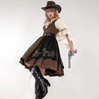 Design Concept:

This Classic Lolita elegant brown outfit set features a refined vintage style with delicate embroidery, offering a timeless and graceful look. The warm brown tone adds sophistication while maintaining a charming Lolita aesthetic. Product Details: The set includes a JSK dress, an embroidered waist cincher, and a matching inner blouse, creating a coordinated ensemble that highlights elegance and intricate craftsmanship.
