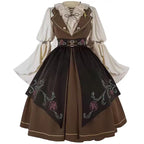 Design Concept:

This Classic Lolita elegant brown outfit set features a refined vintage style with delicate embroidery, offering a timeless and graceful look. The warm brown tone adds sophistication while maintaining a charming Lolita aesthetic. Product Details: The set includes a JSK dress, an embroidered waist cincher, and a matching inner blouse, creating a coordinated ensemble that highlights elegance and intricate craftsmanship.