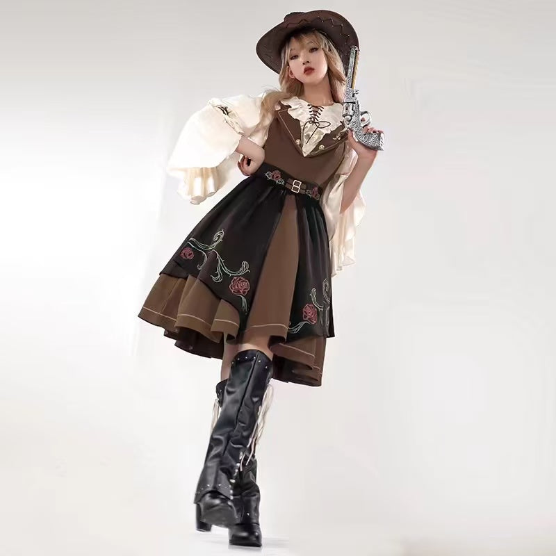 Design Concept:

This Classic Lolita elegant brown outfit set features a refined vintage style with delicate embroidery, offering a timeless and graceful look. The warm brown tone adds sophistication while maintaining a charming Lolita aesthetic. Product Details: The set includes a JSK dress, an embroidered waist cincher, and a matching inner blouse, creating a coordinated ensemble that highlights elegance and intricate craftsmanship.