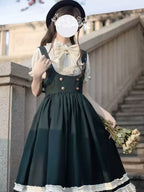 Classic Lolita Gold Buttoned Dark Green School Dress College Style Summer Courtyard Light Lolita