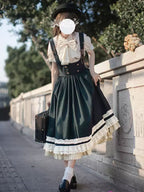 Classic Lolita Gold Buttoned Dark Green School Dress College Style Summer Courtyard Light Lolita