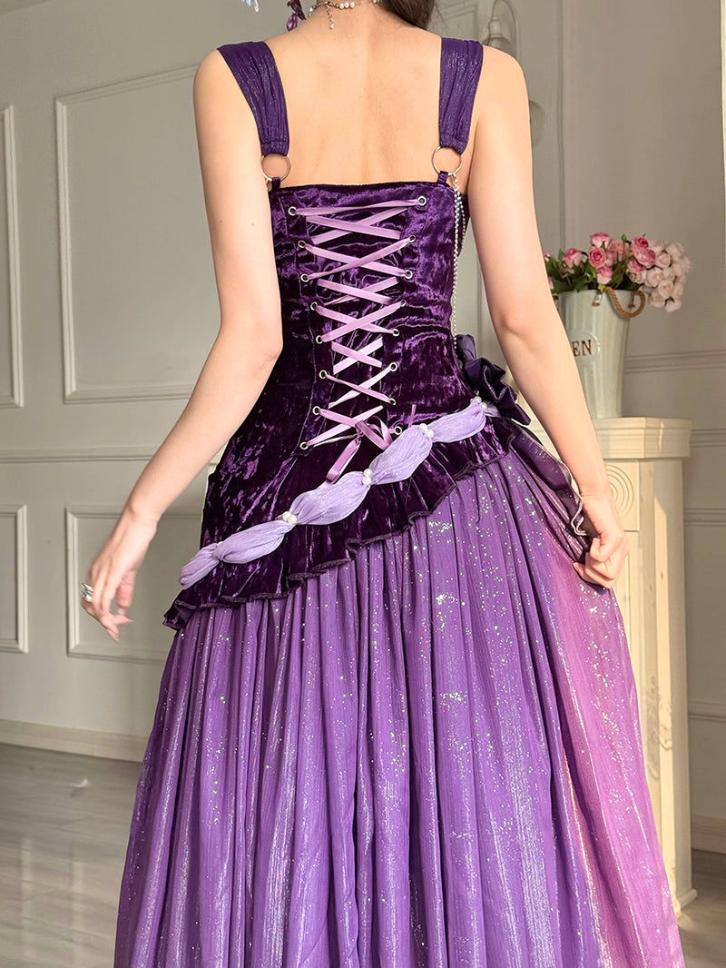Design Concept
This enchanting Classic Lolita dress is crafted from luxurious purple velvet, offering a soft and elegant drape. Designed as a mermaid-style princess gown with delicate straps, it accentuates the silhouette while maintaining a graceful Lolita charm. Perfect for tea parties, cosplay events, or special occasions, the dress exudes sophistication and playful elegance. Its high-quality fabric ensures comfort, while the exquisite tailoring highlights every detail, making it a standout piece for any