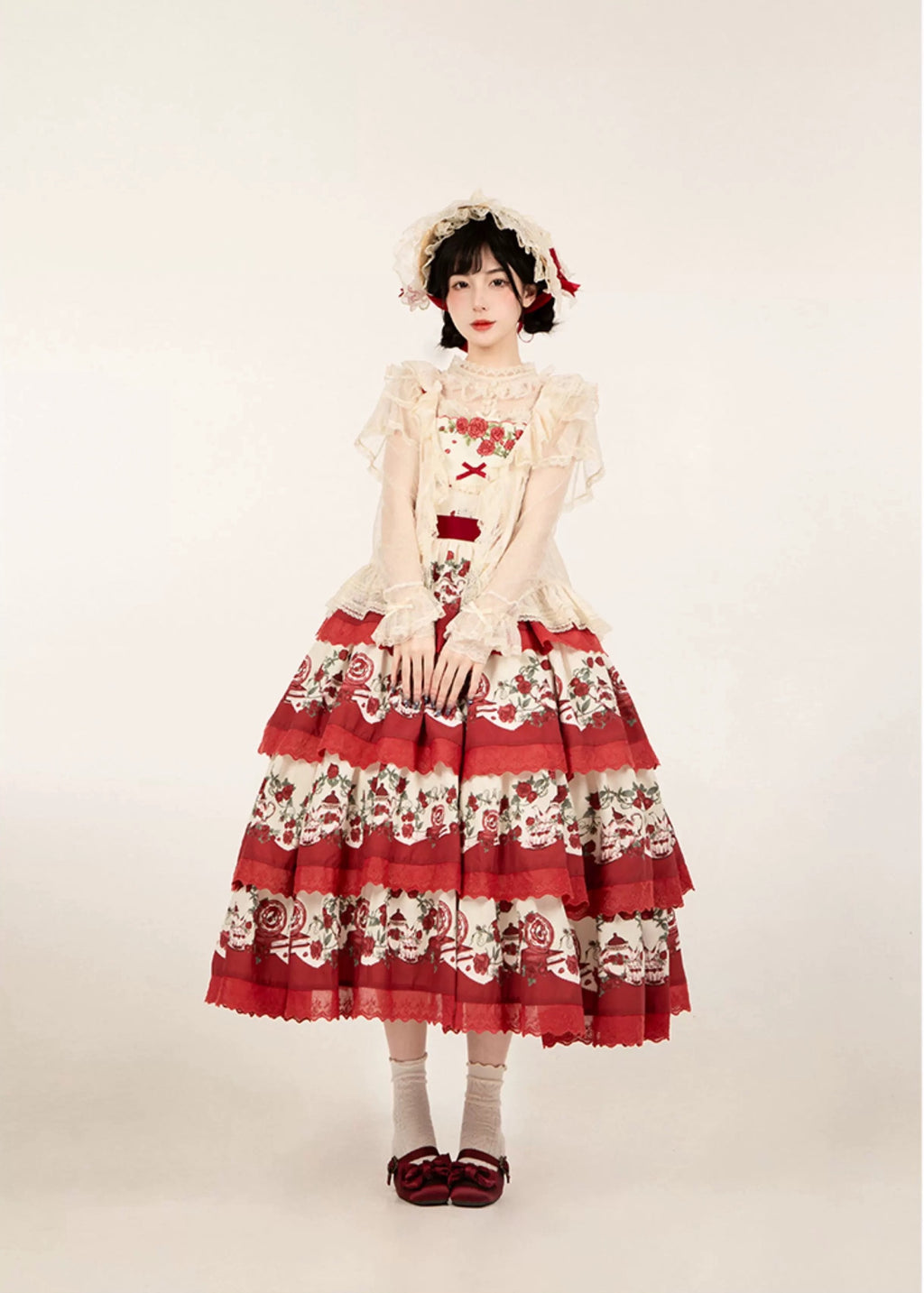 Design Concept:&nbsp;

This Classic Lolita JSK dress features a pastoral print with delicate embroidery, designed in a tiered silhouette for a graceful layered effect. Available in both red and blue, it brings a charming countryside elegance with a timeless Lolita touch. The set includes the JSK and a matching belt, allowing for a refined fit and added styling versatility.