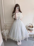 Classic Lolita Style Light Blue Long School Dress with A Ruffled Sleeve Summer Light Lolita