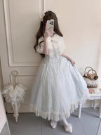 Classic Lolita Style Light Blue Long School Dress with A Ruffled Sleeve Summer Light Lolita