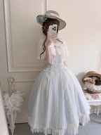 Classic Lolita Style Light Blue Long School Dress with A Ruffled Sleeve Summer Light Lolita