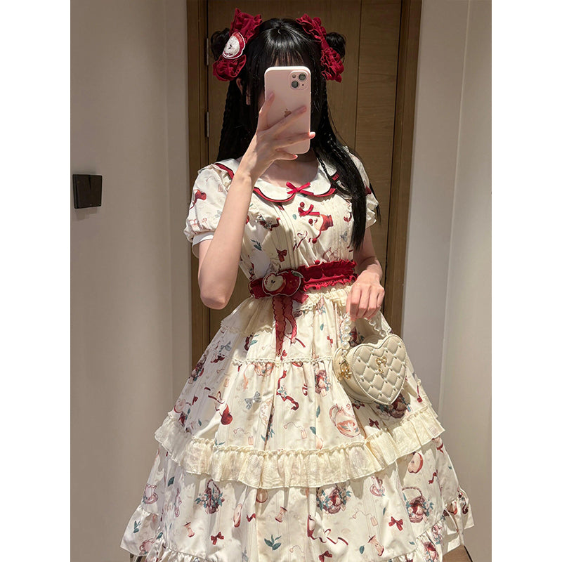 Classic Lolita Pastoral Floral Ruffle Print OP Princess Dress