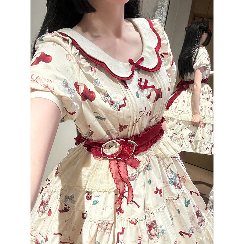 Classic Lolita Pastoral Floral Ruffle Print OP Princess Dress