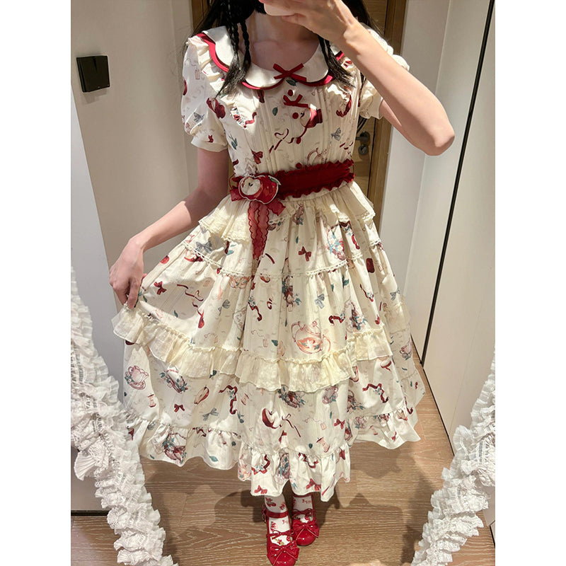 Classic Lolita Pastoral Floral Ruffle Print OP Princess Dress