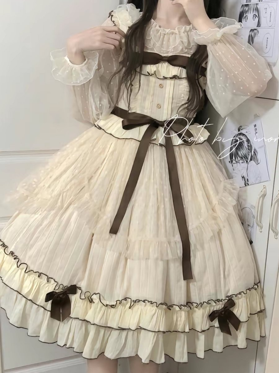 Classic Sweet Apricot Generating Color French Fairy Suspender Dress Sleeveless JSK