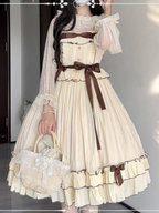 Classic Sweet Apricot Generating Color French Fairy Suspender Dress Sleeveless JSK