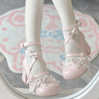 Lolita Shoes Classic Sweet Cute Block Mid-heel Bow Strap Lace Mary Jane