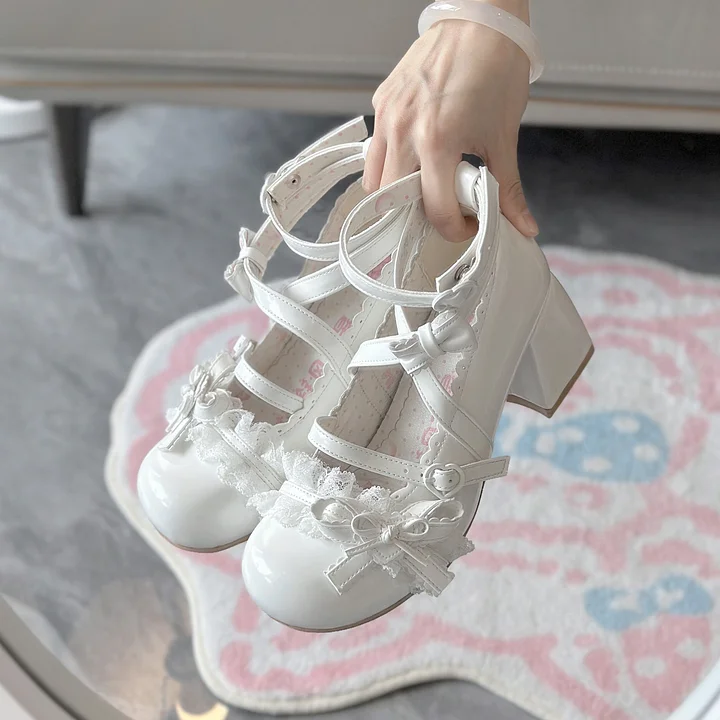 Lolita Shoes Classic Sweet Cute Block Mid-heel Bow Strap Lace Mary Jane