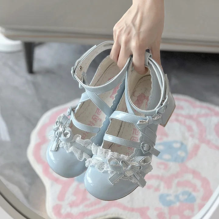 Lolita Shoes Classic Sweet Cute Block Mid-heel Bow Strap Lace Mary Jane