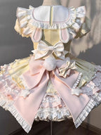 Cute Sweet Lolita Multi Layer Yellow Cream Ruffled and Bow Decorated Dress