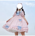 Cute Teen Lolita Summer Sweetheart Bestie Striped Op Short Sleeve Dress