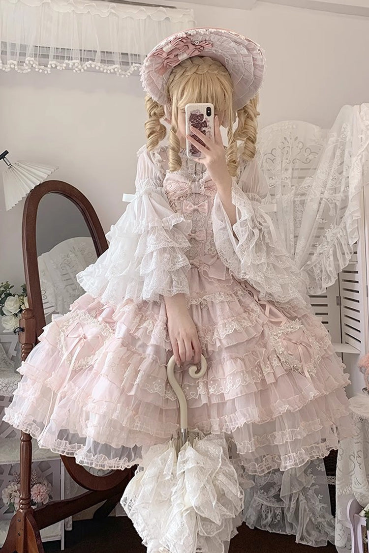 Pink Sweetheart Diary Multi-Layered Ruffle Hanayome Embroidery Bowknot Lace Sweet Lolita Jsk Dress