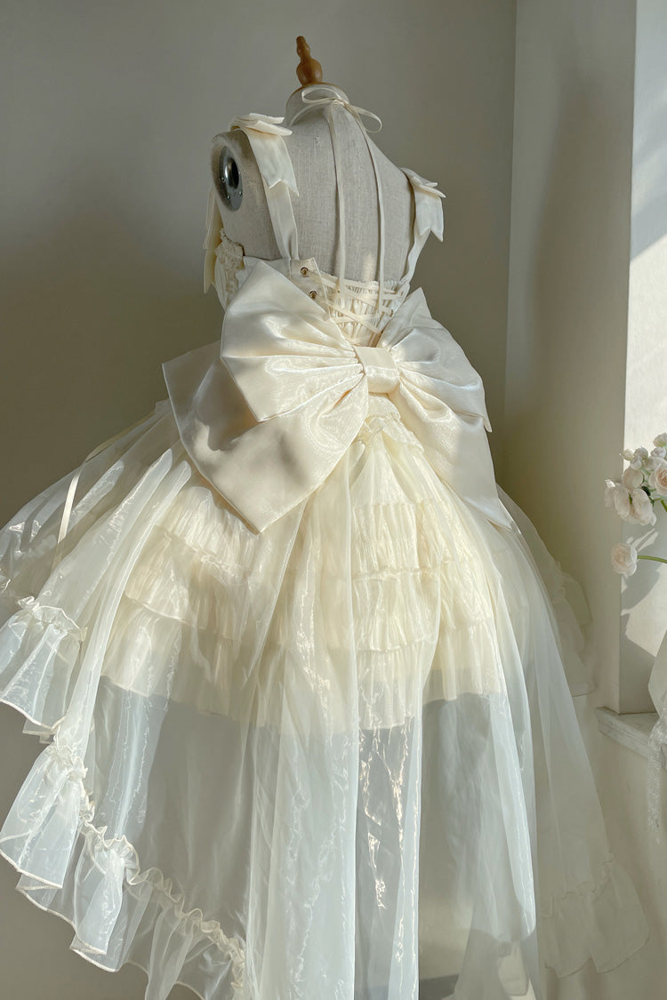 Apricot Cream Cake Sleeveless Multi-Layered Ruffle Bowknot Sweet Princess Lolita Jsk Dress Set