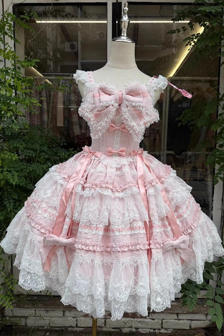 Pink Reinas Sleeveless Ruffle Bowknot Lace Sweet Lolita Jsk Dress