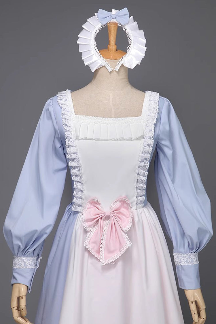 Light Blue Long Sleeves Multi-layer Ruffle Bowknot Sweet Victorian Dress