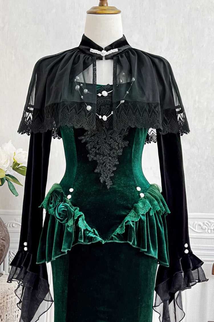 Green Dark Forest Ruffle Embroidery Slim Elegant Lolita Jsk Fishtail Dress