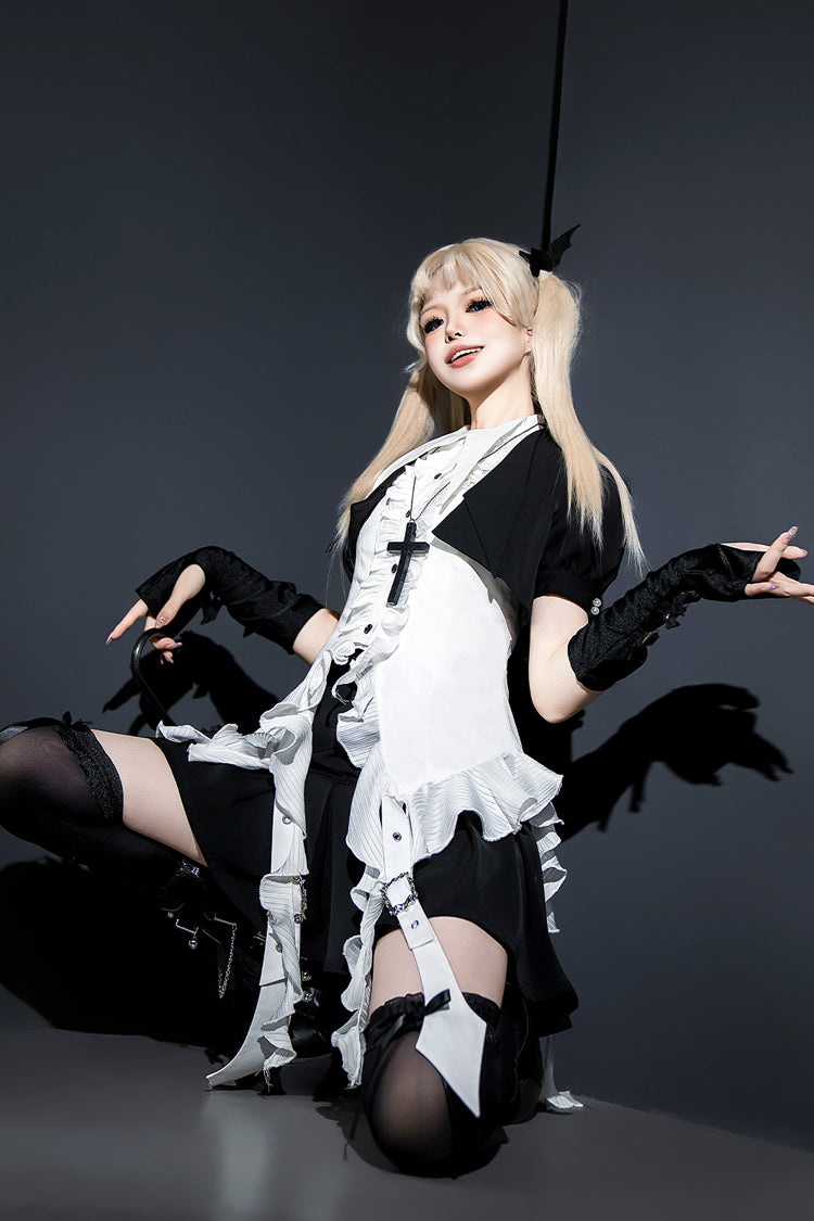 Black Broken Gemstones Ruffle Gothic Lolita Skirt