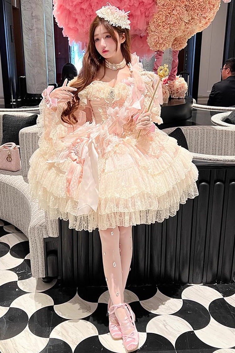 Princess Off Shoulder Multi-Layered Ruffle Bowknot Lace Sweet Elegant Lolita Strapless Dress