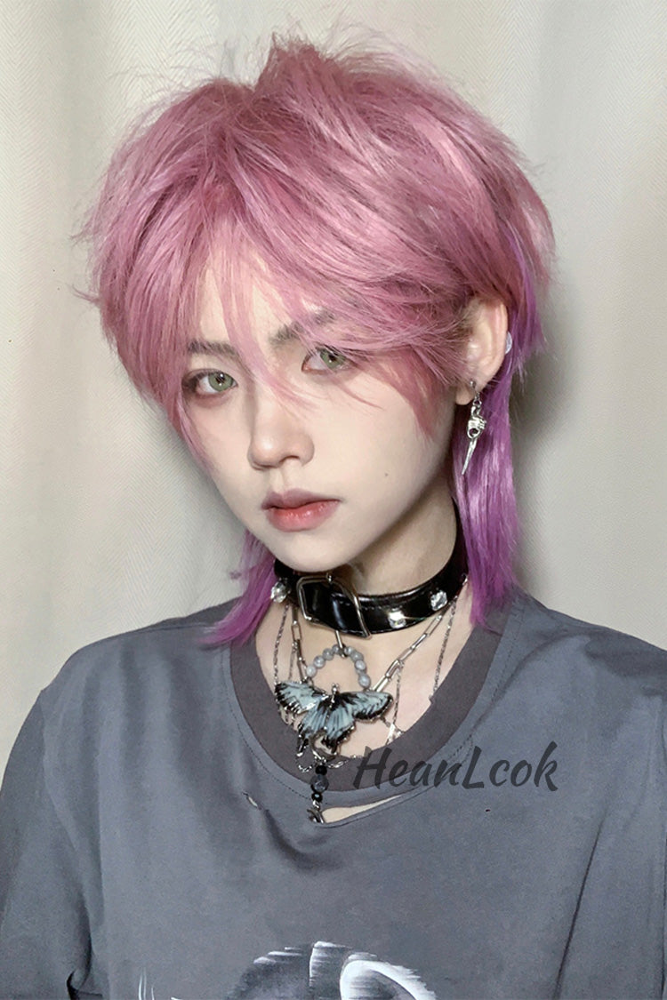 Purple/Pink Wolf Tail Mullet Head Medium Haircut Ouji Wig