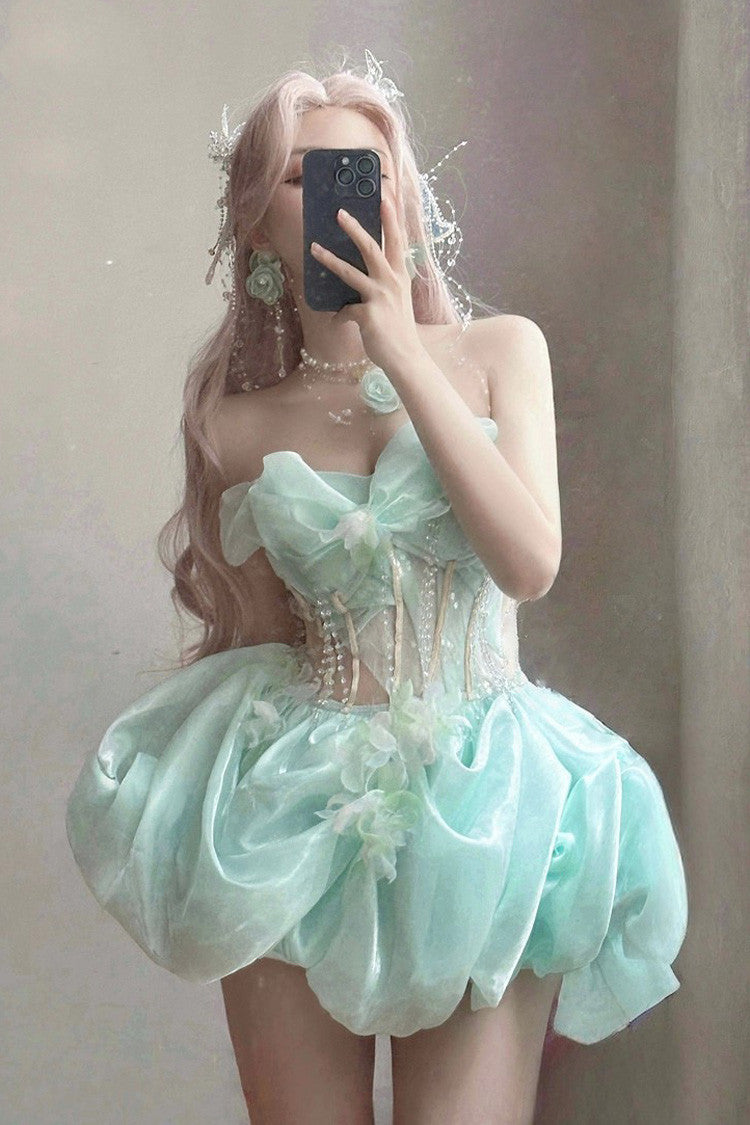 Green Fairy Sleeveless Bowknot Fishbone Pearl Sweet Princess Lolita Jsk Bud Dress