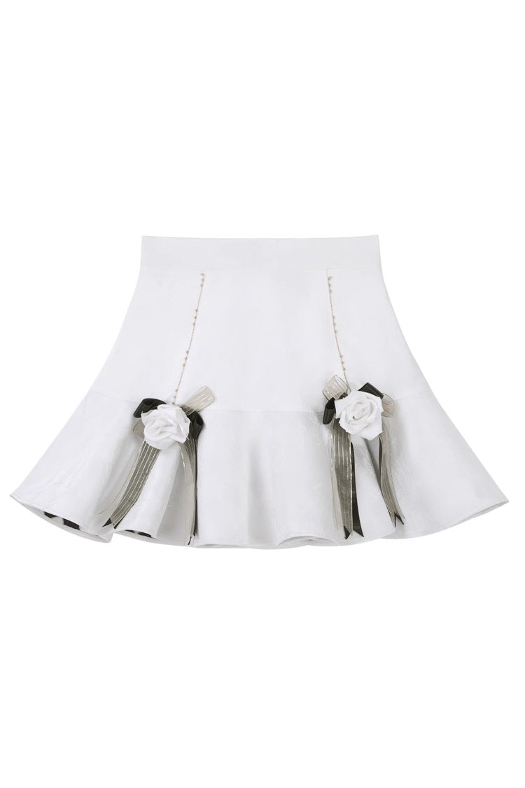 White Star Gate Palace Style Ruffle Bowknot Gothic Lolita Fishtail Skirt 2 Versions