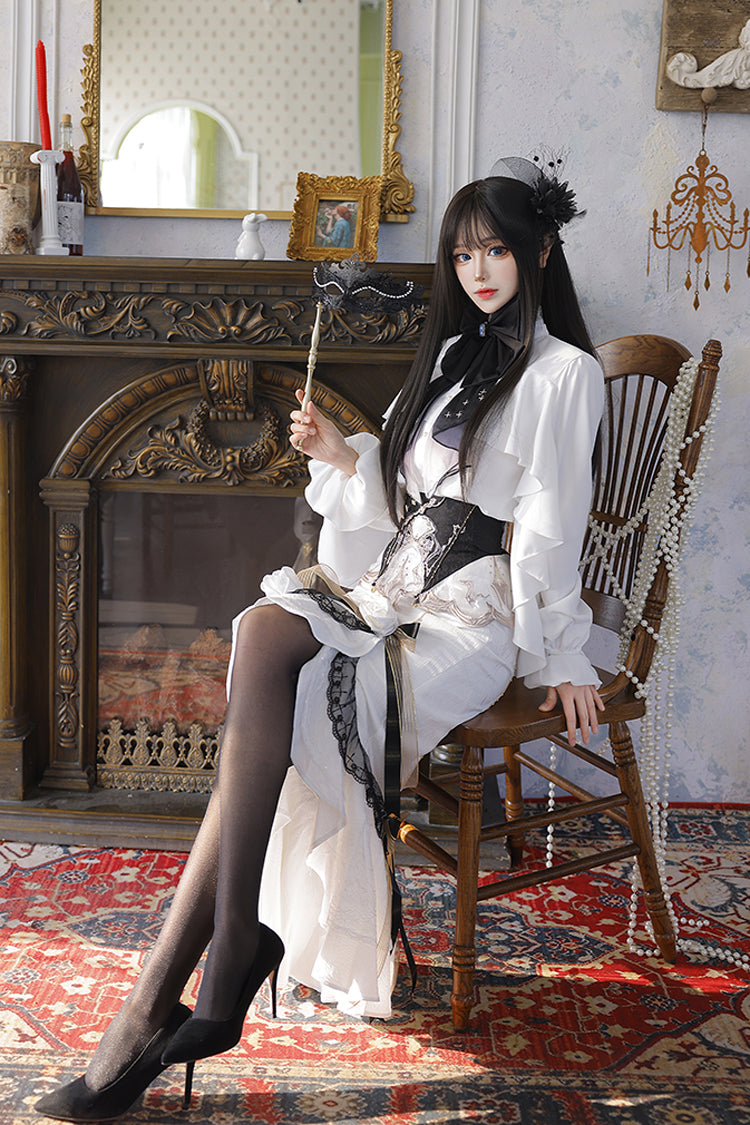 White Star Gate Jacquard Embroidery Bowknot Irregular Sweet Elegant Princess Lolita Skirt