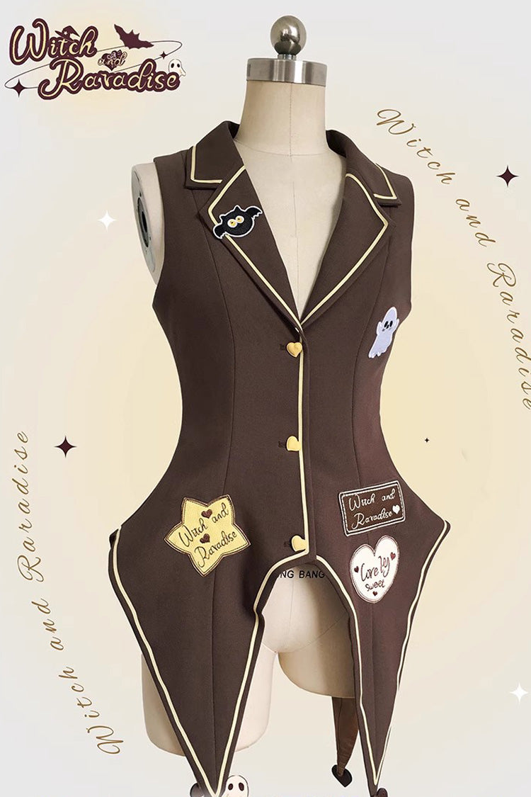Brown/Yellow Witch and Paradise Short Sleeves Ruffle Bowknot Sweet Japanese Halloween Lolita Dress Vest Set