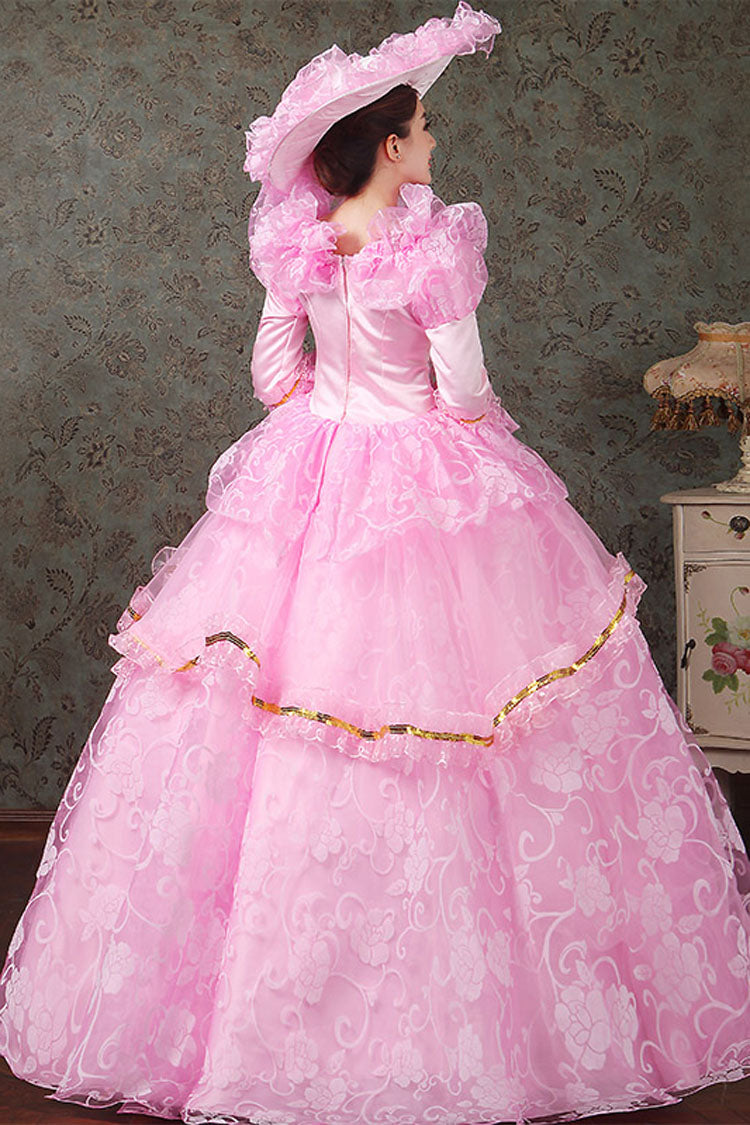 Half Sleeves Diamond Button High Waisted Hollow Embroidery Floral Print Multi-Layer Victorian Lolita Prom Dress