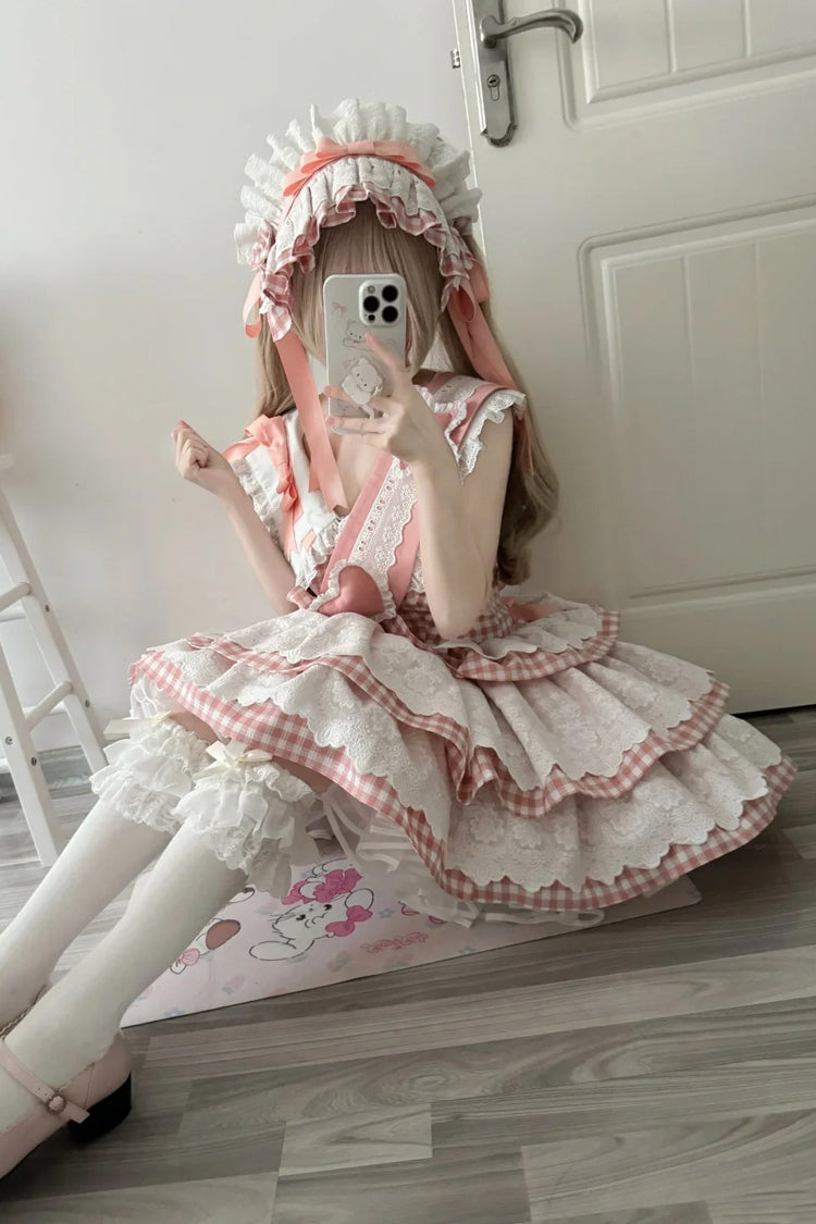 Pink Star Grant Angel Triple-Layered Print Ruffle Sweet Lolita Dress