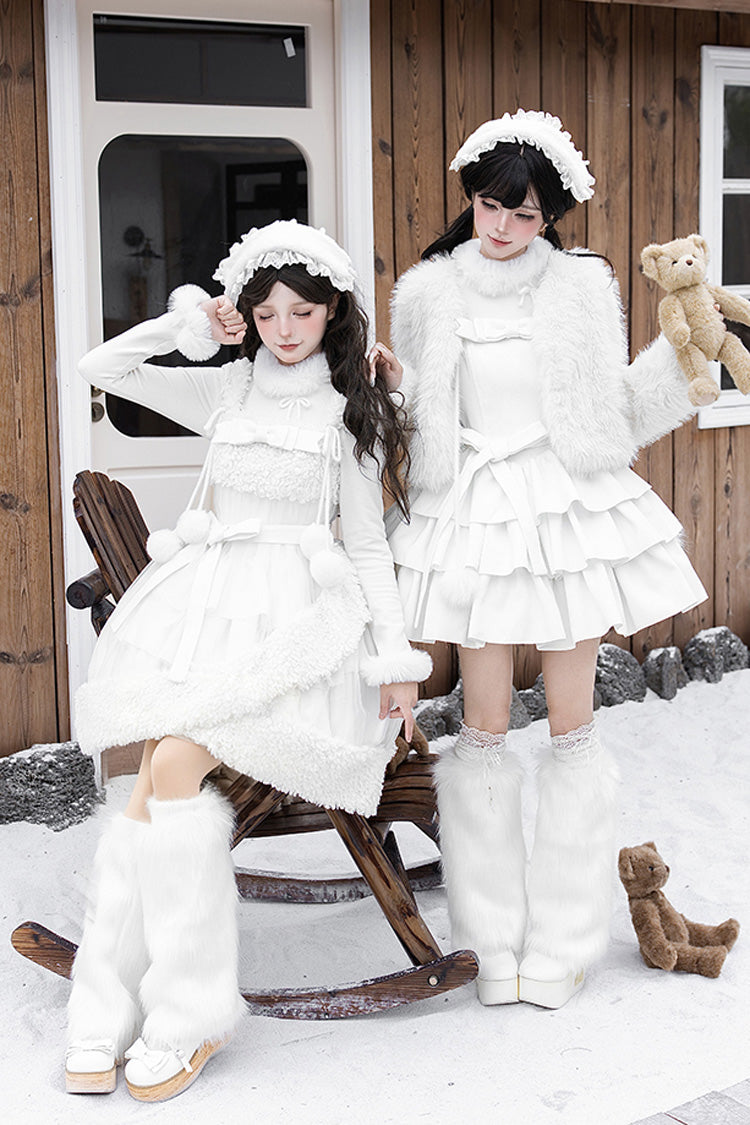 White Chocolate Triple-Layered Ruffle Bowknot Sweet Lolita Jsk Dress Set