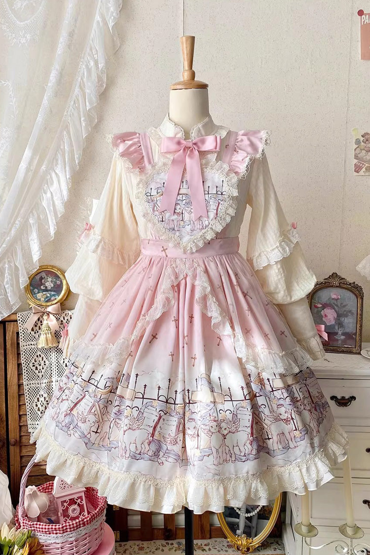 Angel Lamb Printed Ruffled Bow Sweet Lolita Skirt 3 Colors